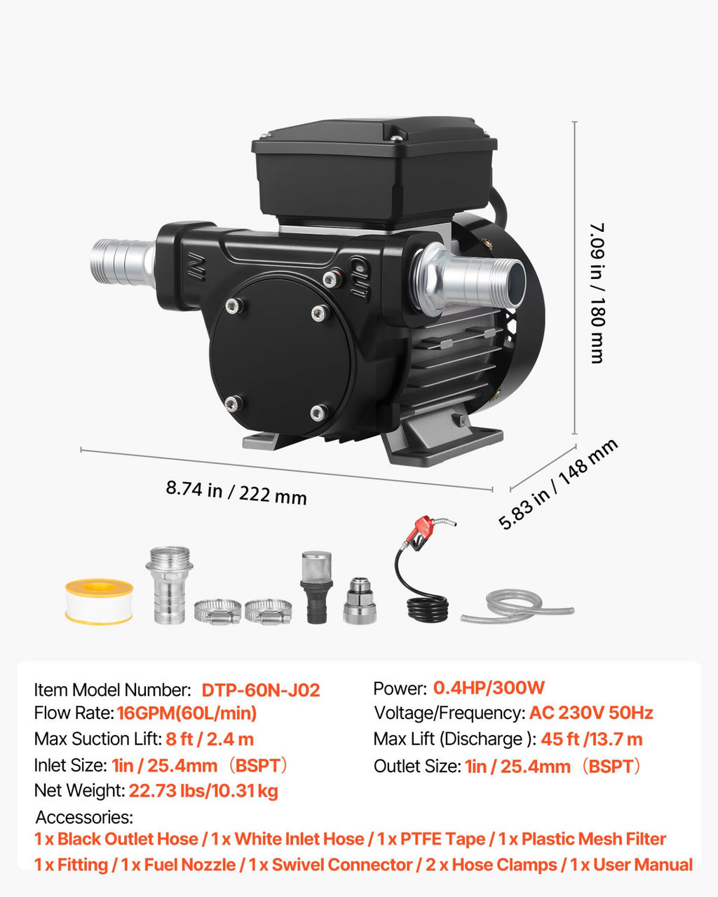 Bomba de transferencia de combustible de 110 V, 16 GPM | VEVOR