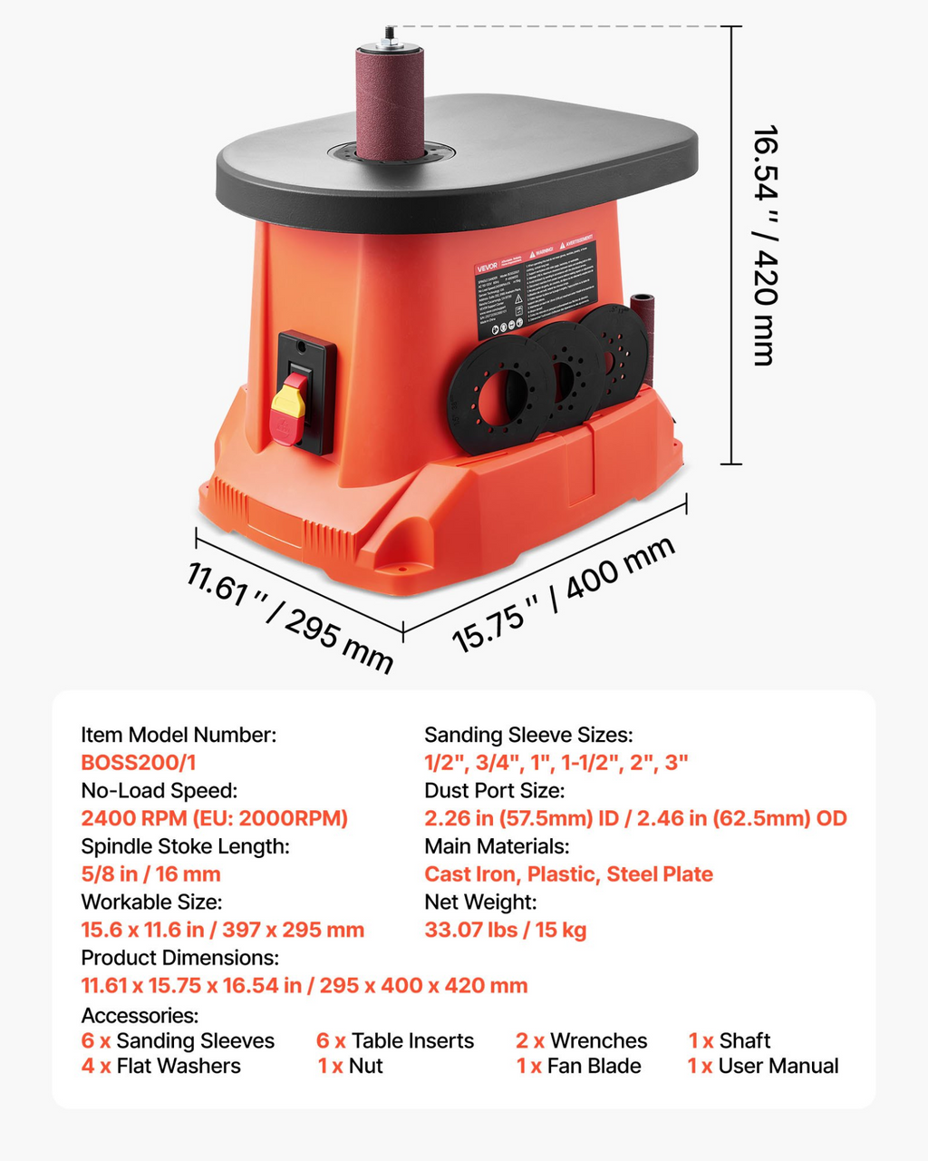 Lijadora de husillo oscilante, 2400 RPM