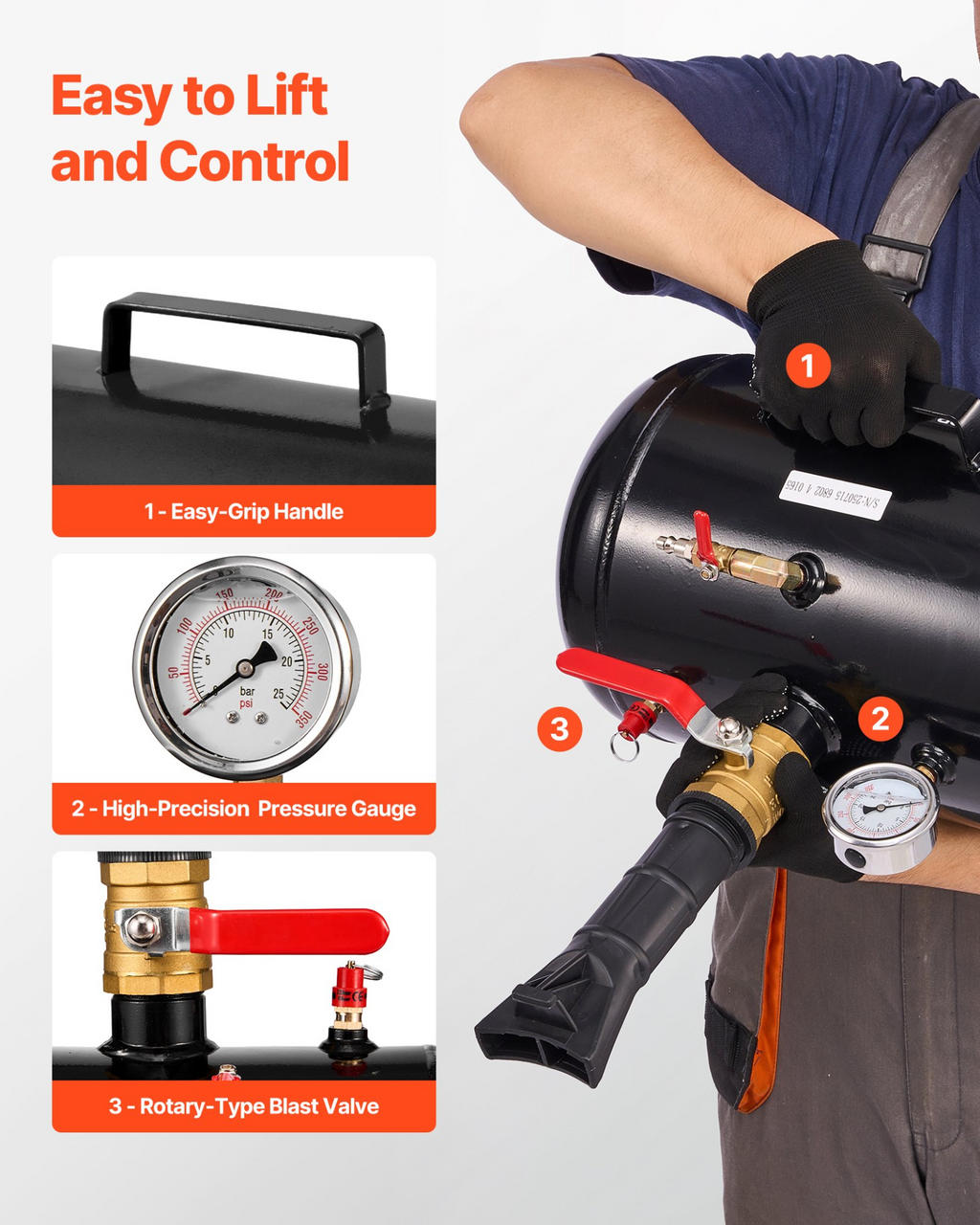 Inflador De Talón De Neumáticos 5 gal / 18.9 L, 116 PSI | VEVOR