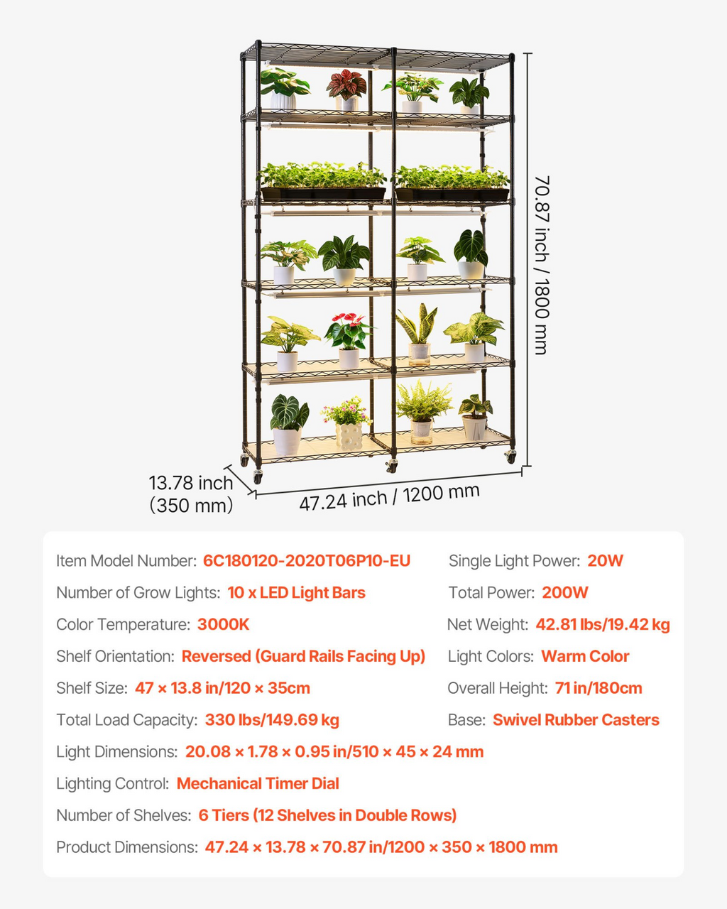 Estantería para plantas con luz de cultivo | VEVOR