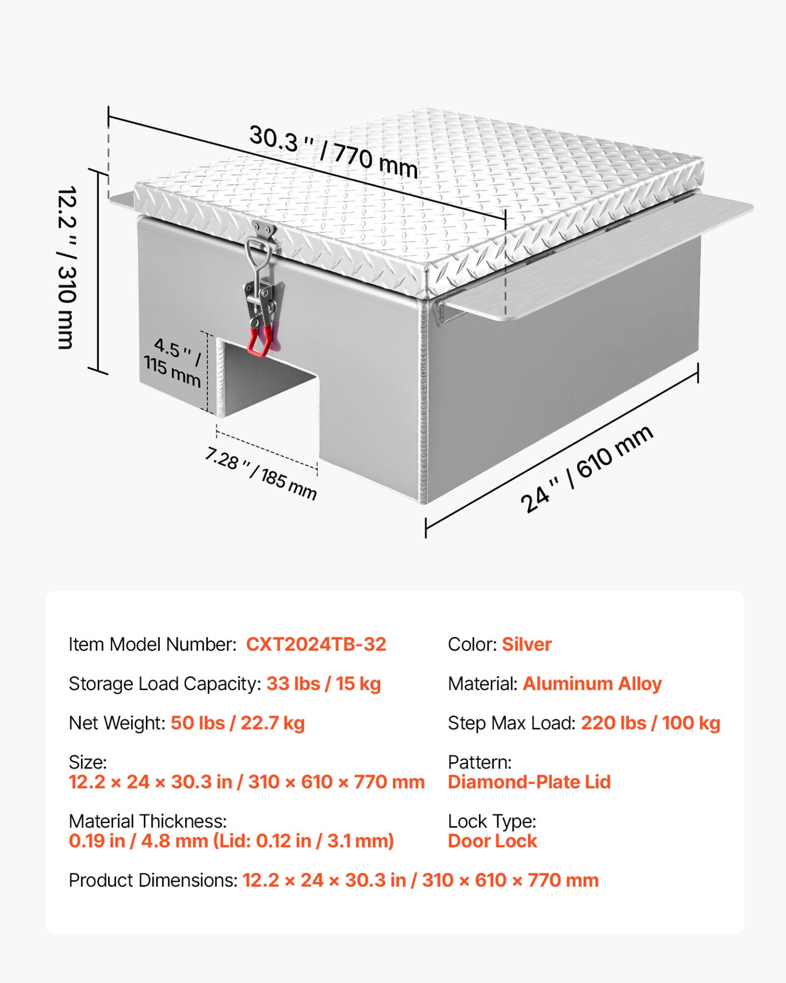 Caja de herramientas para caja de camioneta, 100 kg | VEVOR