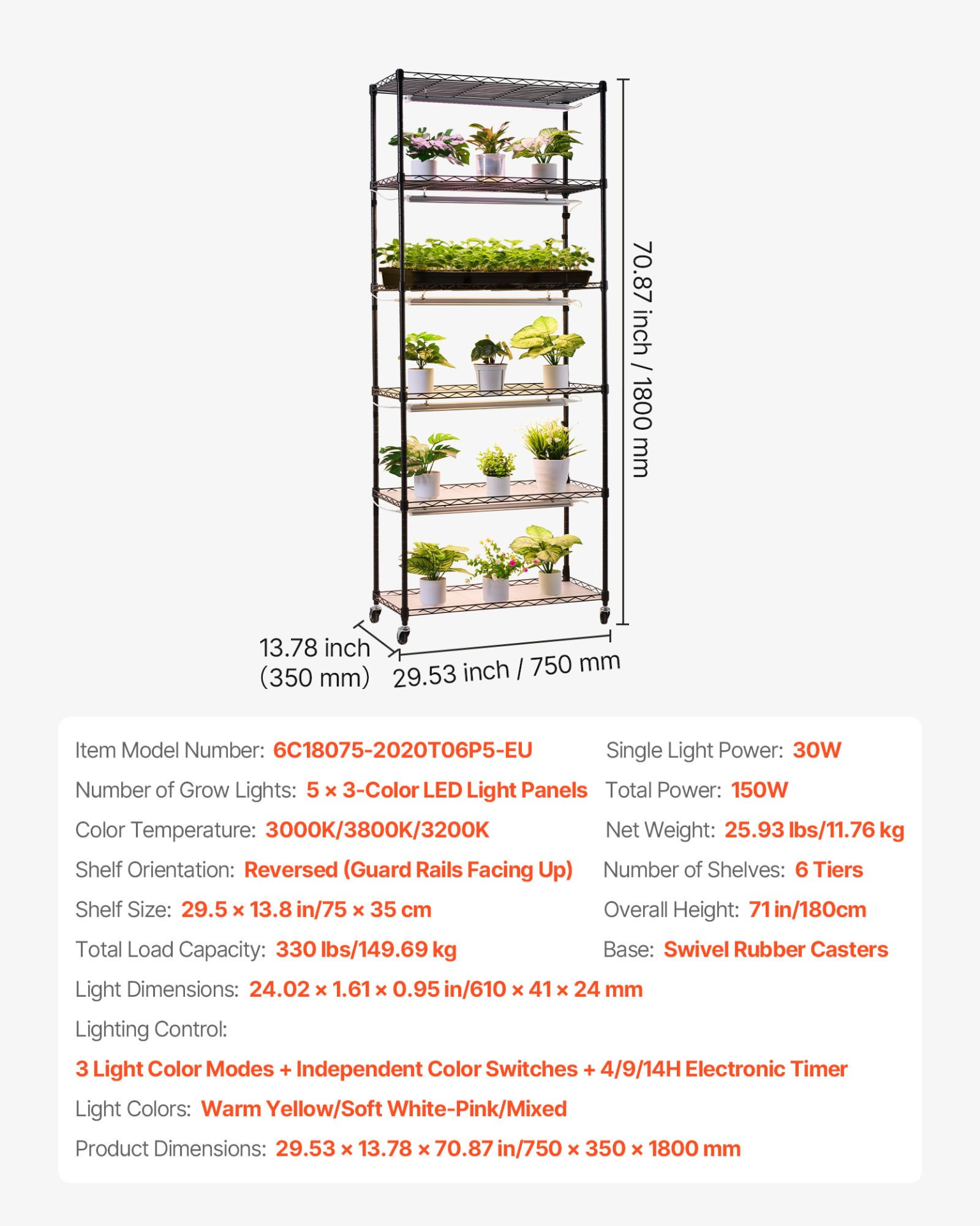 Estante para plantas con luz de cultivo | VEVOR