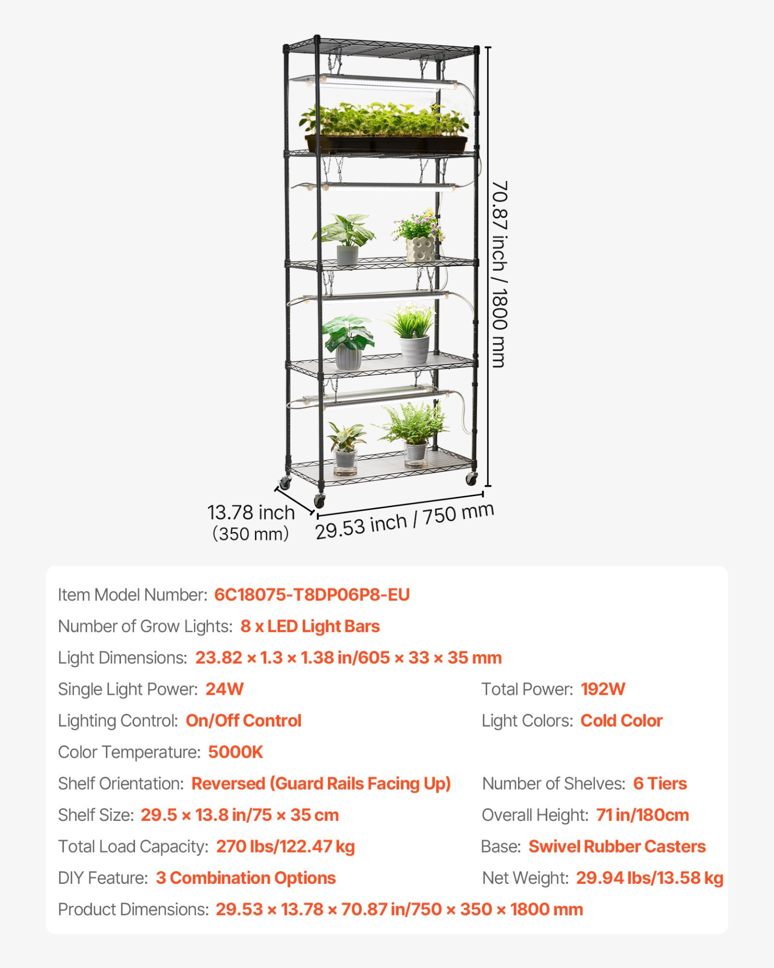 Estantería para plantas DIY con luces de cultivo | VEVOR