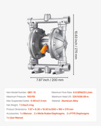 Bomba neumática de doble diafragma, 6.6 GPM | VEVOR