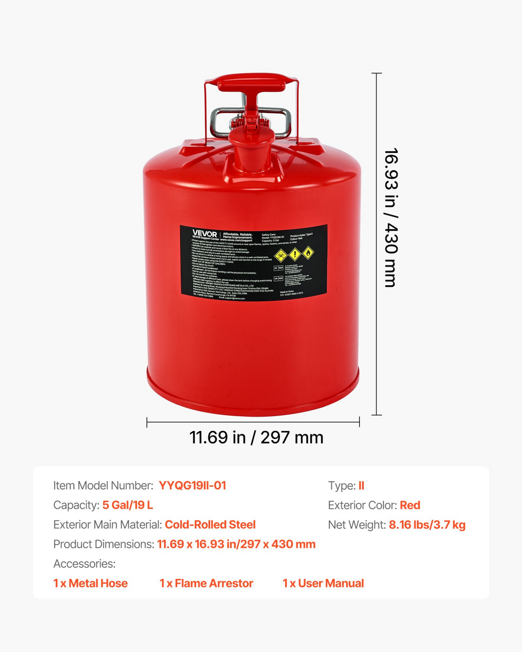 Bidón de seguridad para gasolina, de 5 galones IIXAQGHSJS | VEVOR