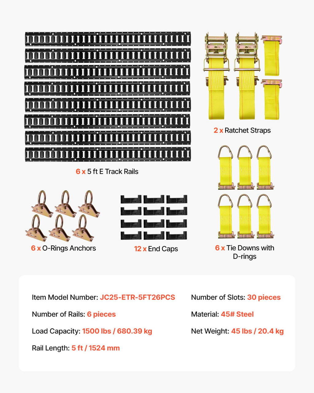 Kit de rieles de amarre E-Track SPEXGD5FT1 | VEVOR