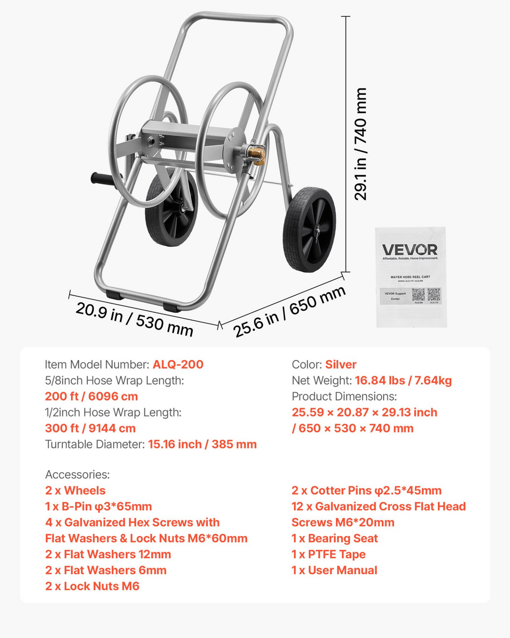 Carro portamangueras SGJPC2JLTG | VEVOR