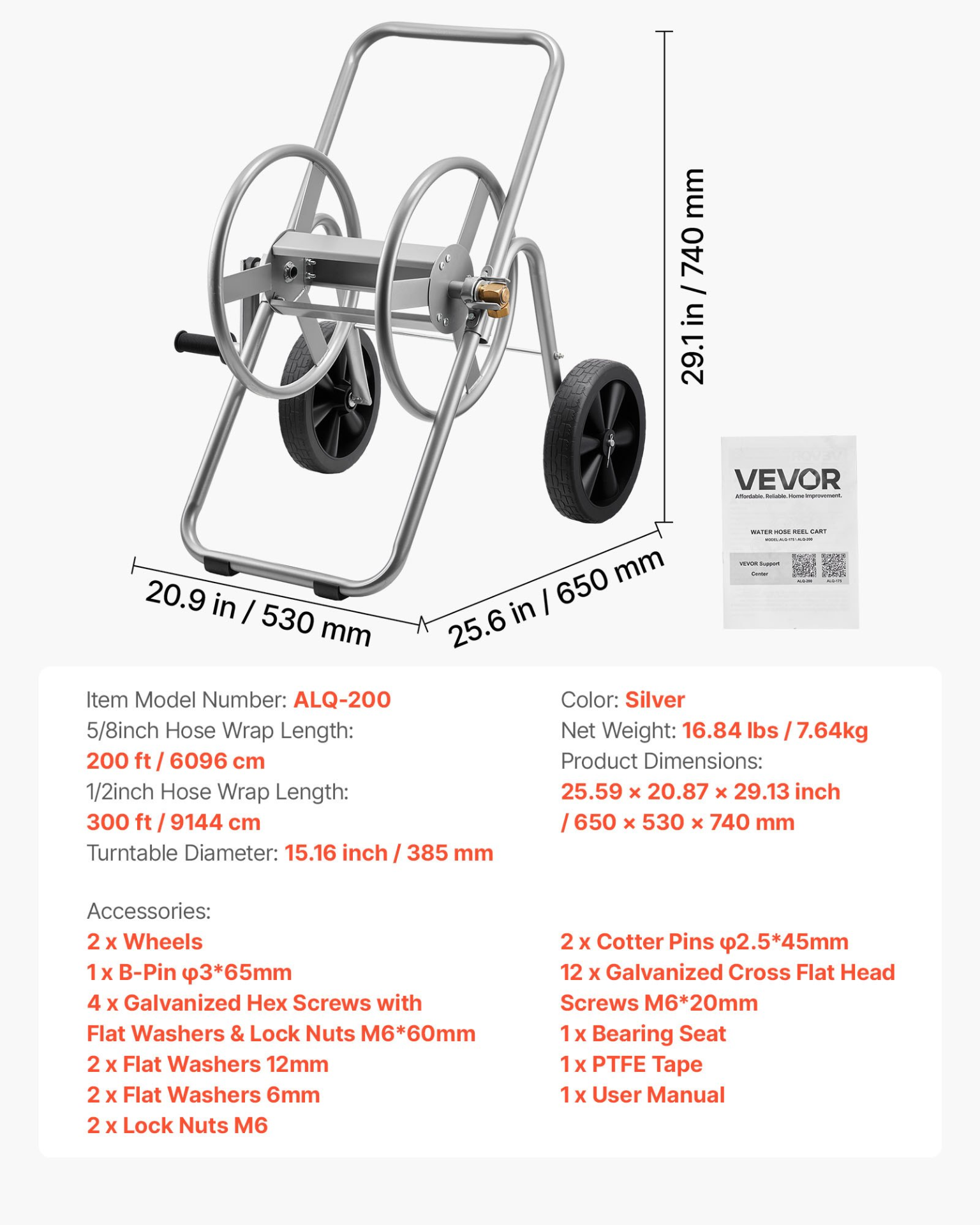 Carro portamangueras SGJPC2JLTG | VEVOR