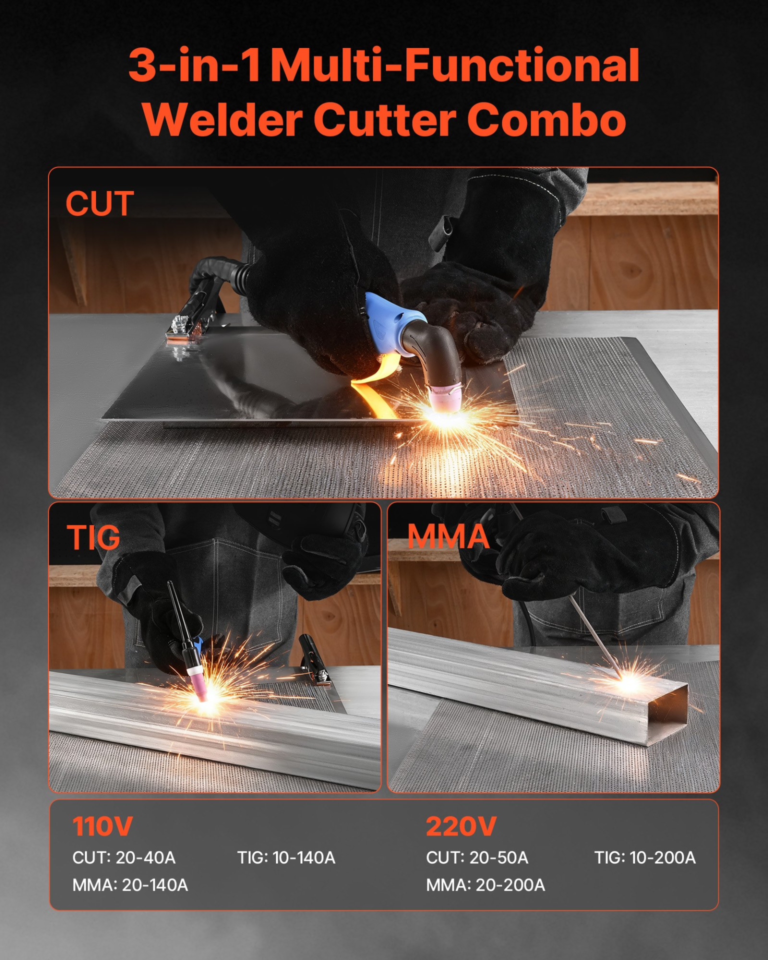 Soldadora y cortadora de plasma 3 en 1: corte/TIG/MMA | VEVOR