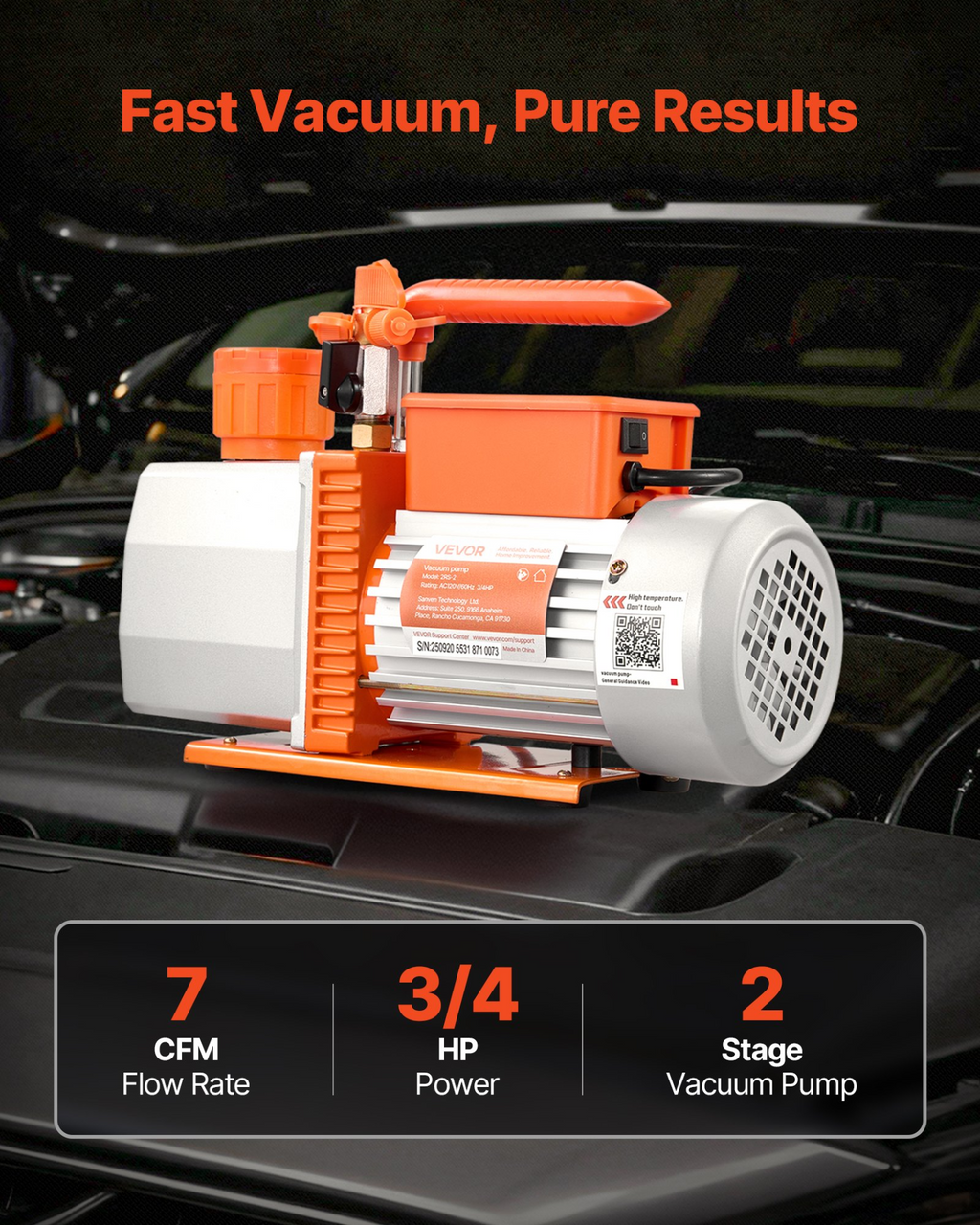 Bomba de vacío, 7 CFM, 3/4 HP, para R134a, R22
