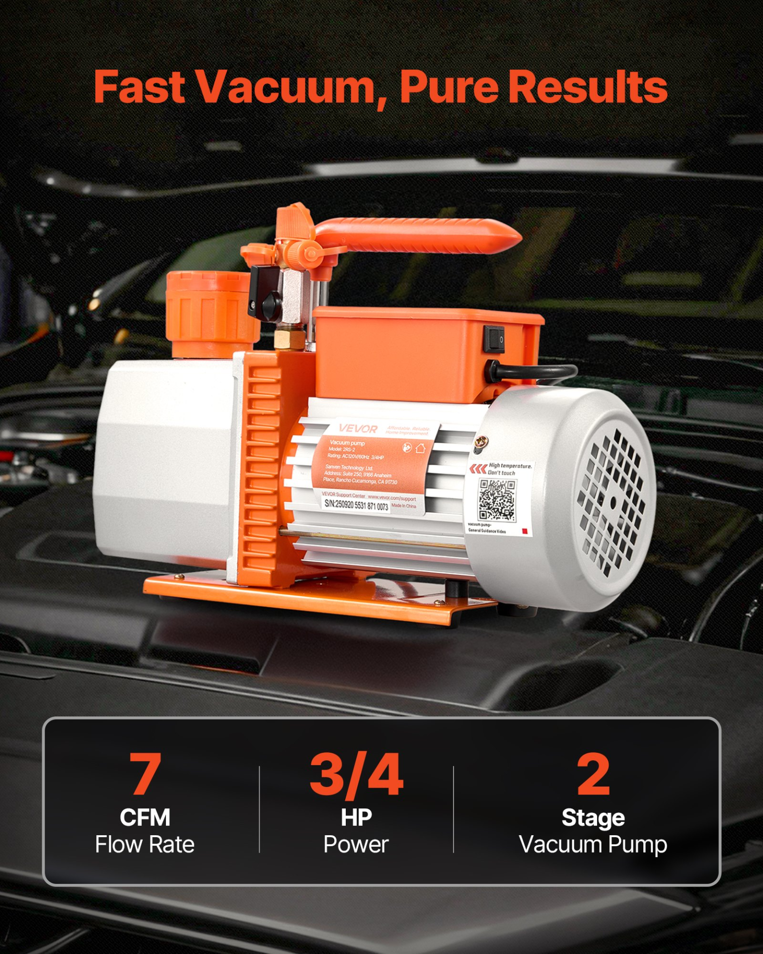 Bomba de vacío, 7 CFM, 3/4 HP, para R134a, R22