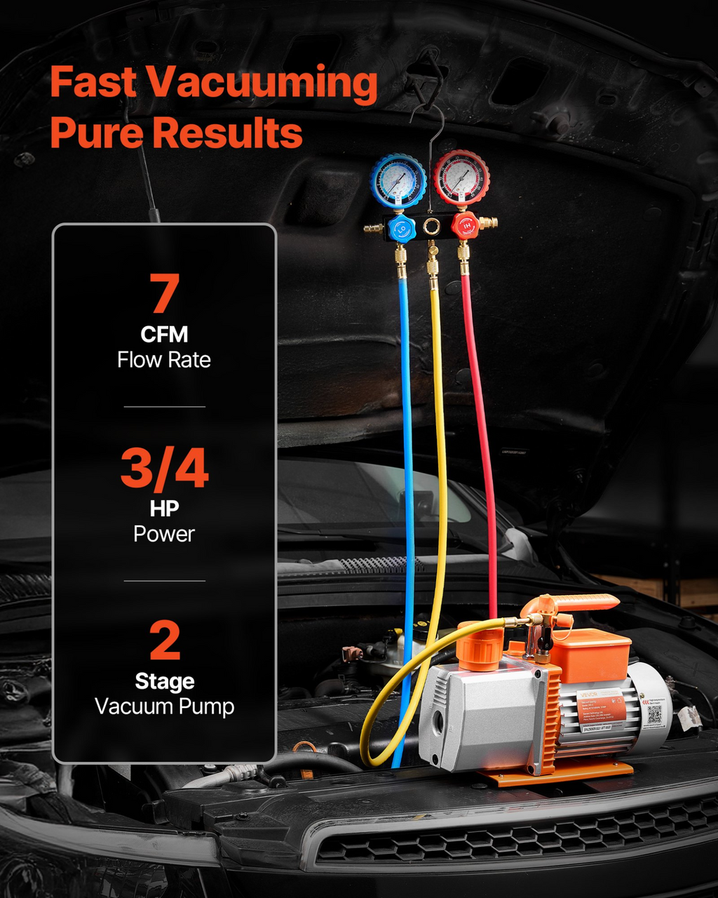 Bomba de vacío y manómetro AC, 7 CFM 3/4 HP | VEVOR