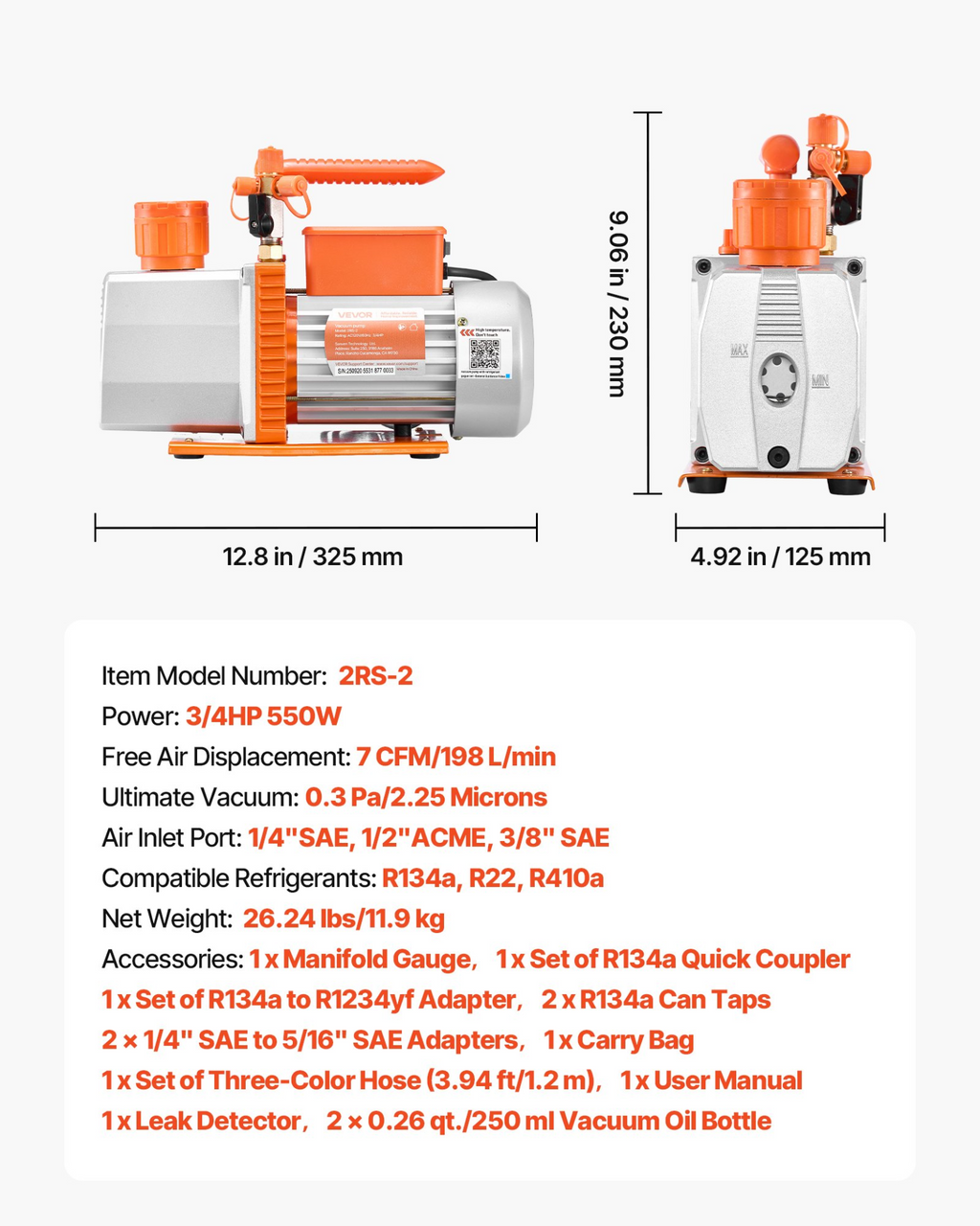 Bomba de vacío y manómetro AC, 7 CFM 3/4 HP | VEVOR
