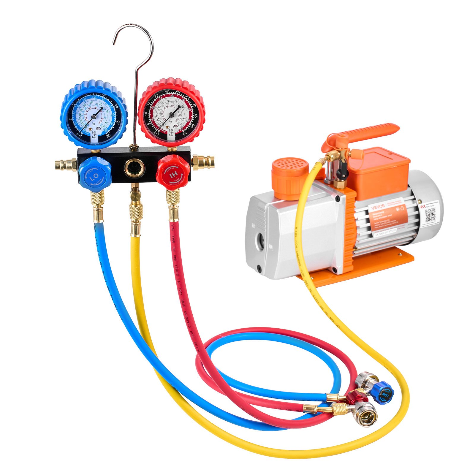 Bomba de vacío y manómetro AC, 7 CFM 3/4 HP | VEVOR