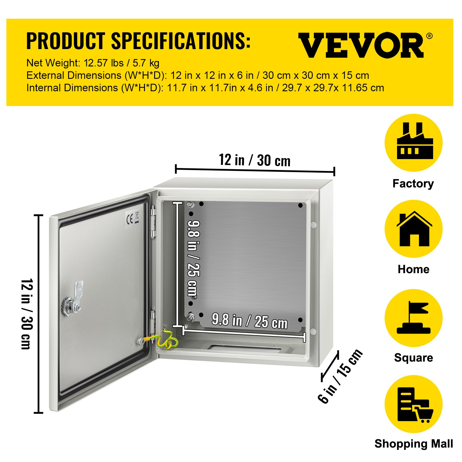 Caja de acero NEMA, 12 x 12 x 6'' | VEVOR