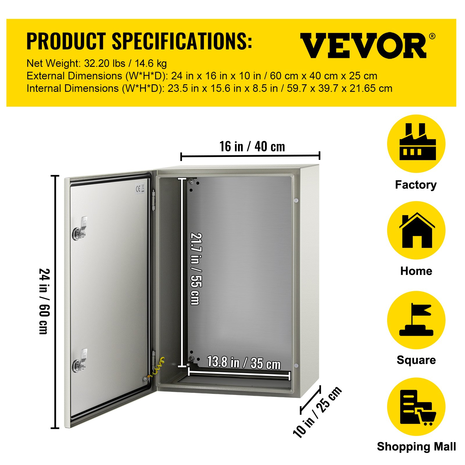 Caja de acero NEMA, 24 x 16 x 10'' | VEVOR