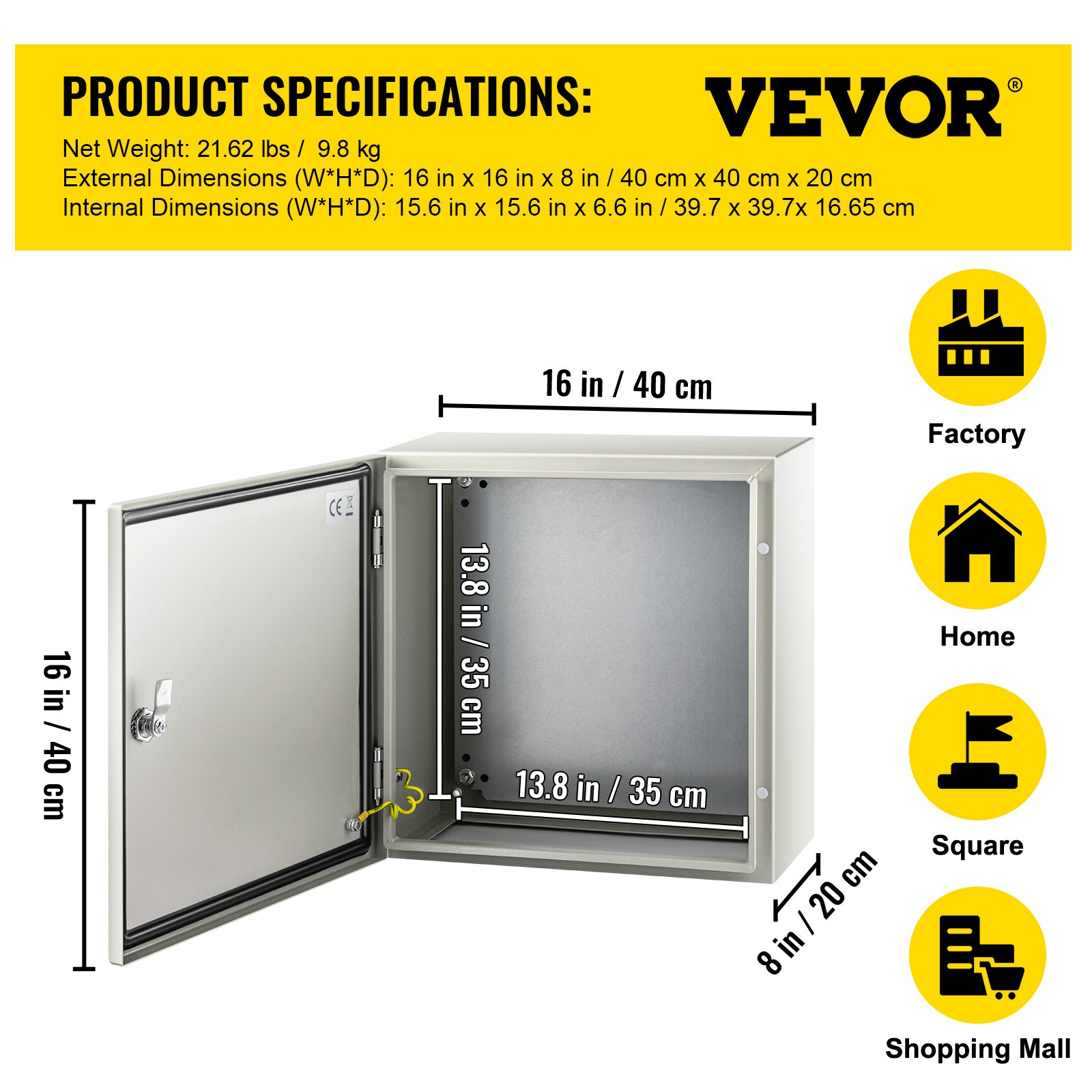 Caja de acero NEMA, 16 x 16 x 8'' | VEVOR