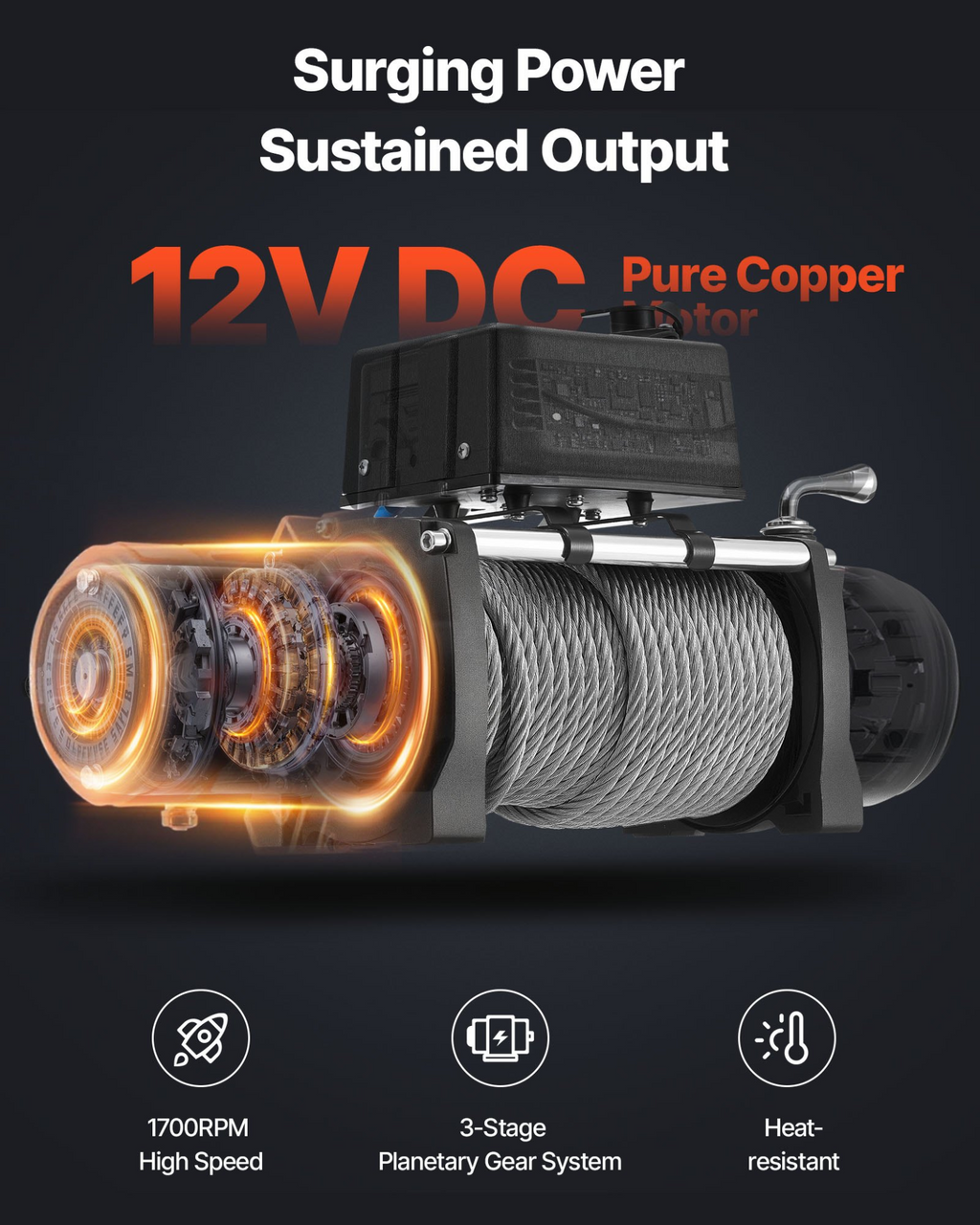 Cabrestante eléctrico, capacidad de carga de 12000 lbs, 12 V | VEVOR