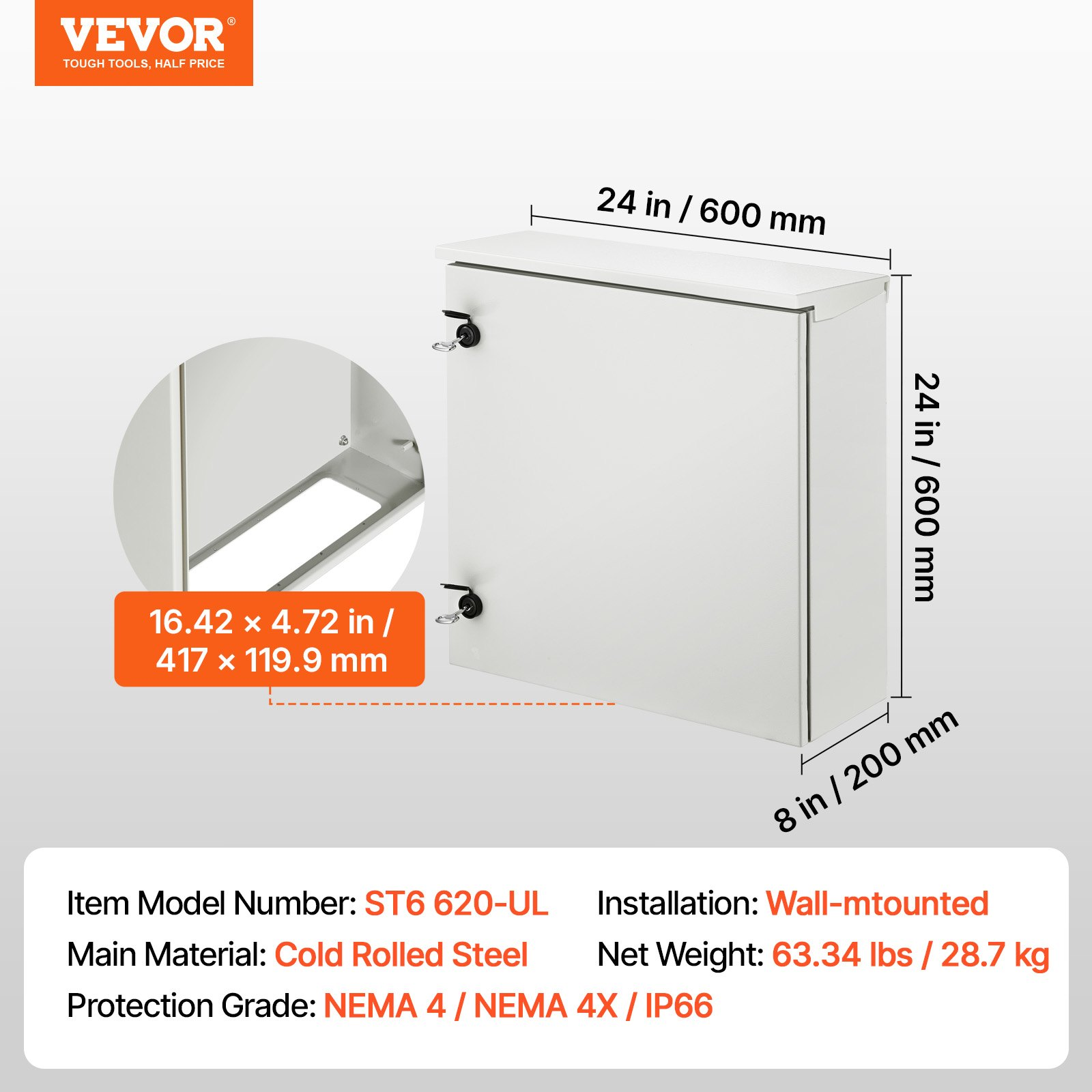 Caja eléctrica, 24'' x 24'' x 8'', caja exterior NEMA | VEVOR