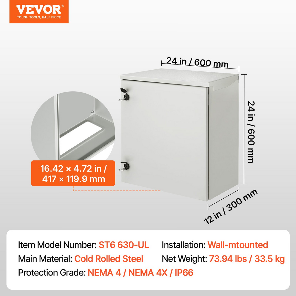 Caja eléctrica, 24'' x 24'' x 12'', caja exterior NEMA | VEVOR
