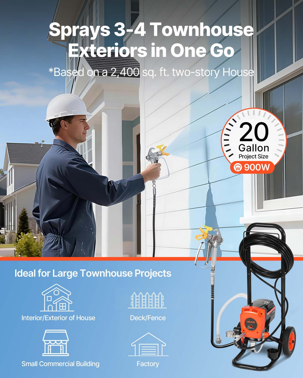 Pulverizador de pintura sin aire con soporte, 900 W | VEVOR