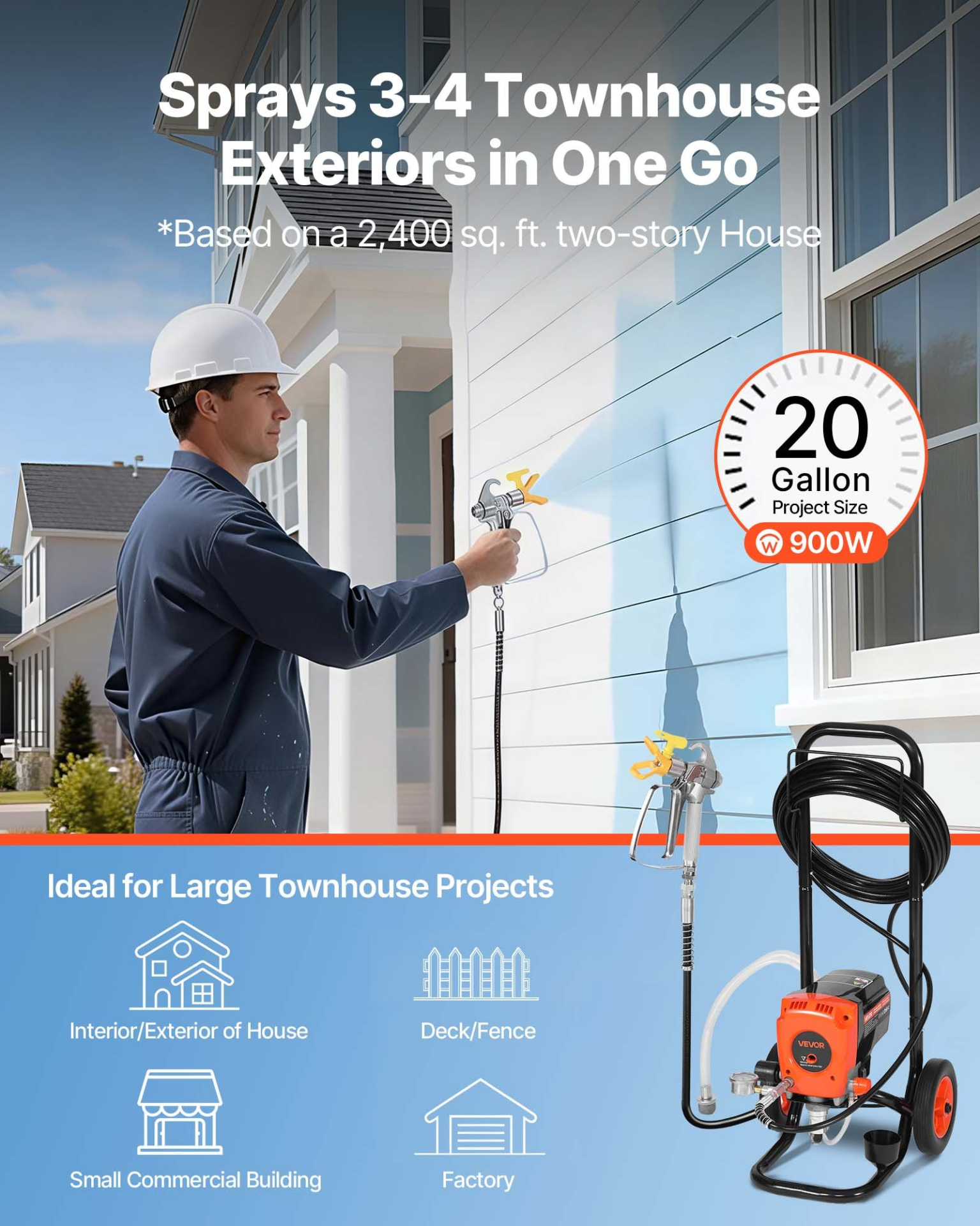 Pulverizador de pintura sin aire con soporte, 900 W | VEVOR