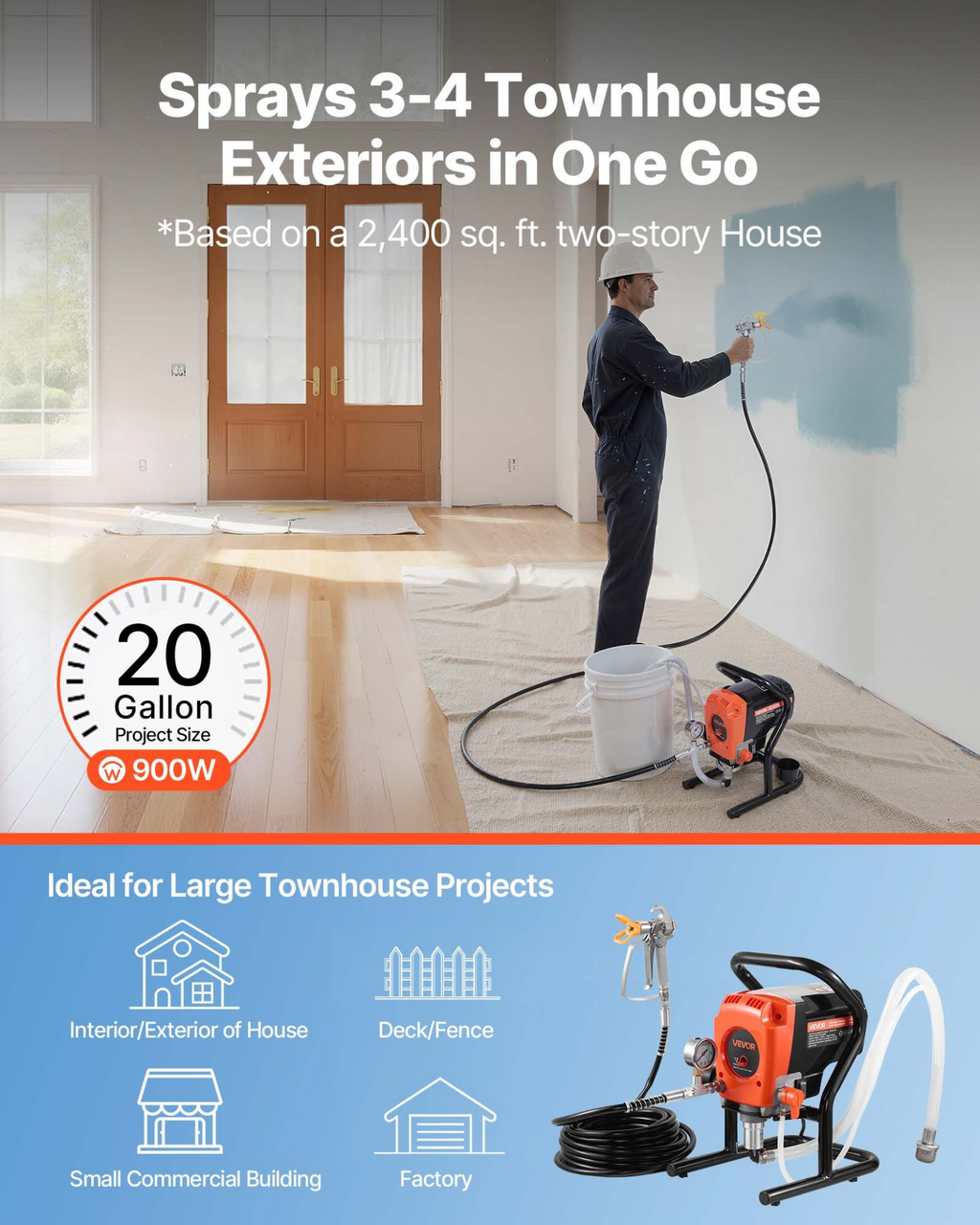 Pulverizador de pintura sin aire Stand, 900W | VEVOR