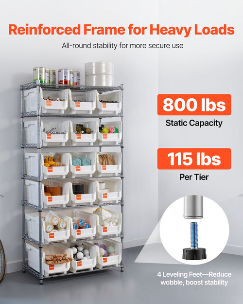 7-Tier Rolling Bin Storage Rack, 18 Organizer Bins | VEVOR
