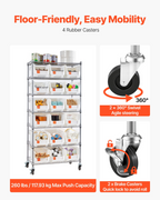 7-Tier Rolling Bin Storage Rack, 18 Organizer Bins | VEVOR
