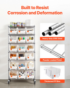 7-Tier Rolling Bin Storage Rack, 18 Organizer Bins | VEVOR