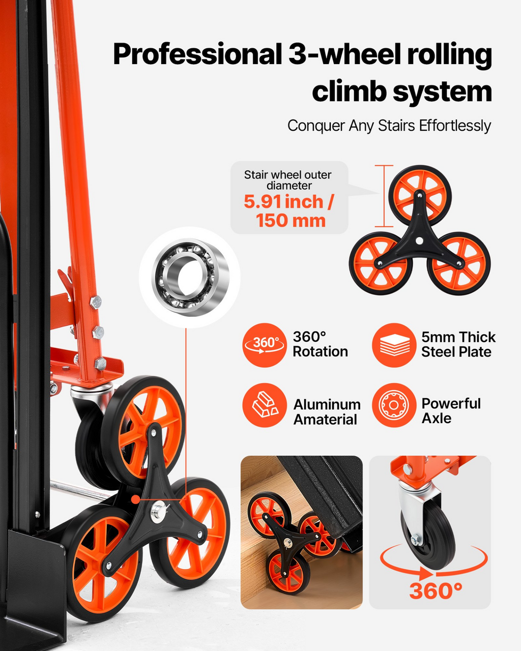 Carro industrial convertible 3 en 1 para subir escaleras | VEVOR