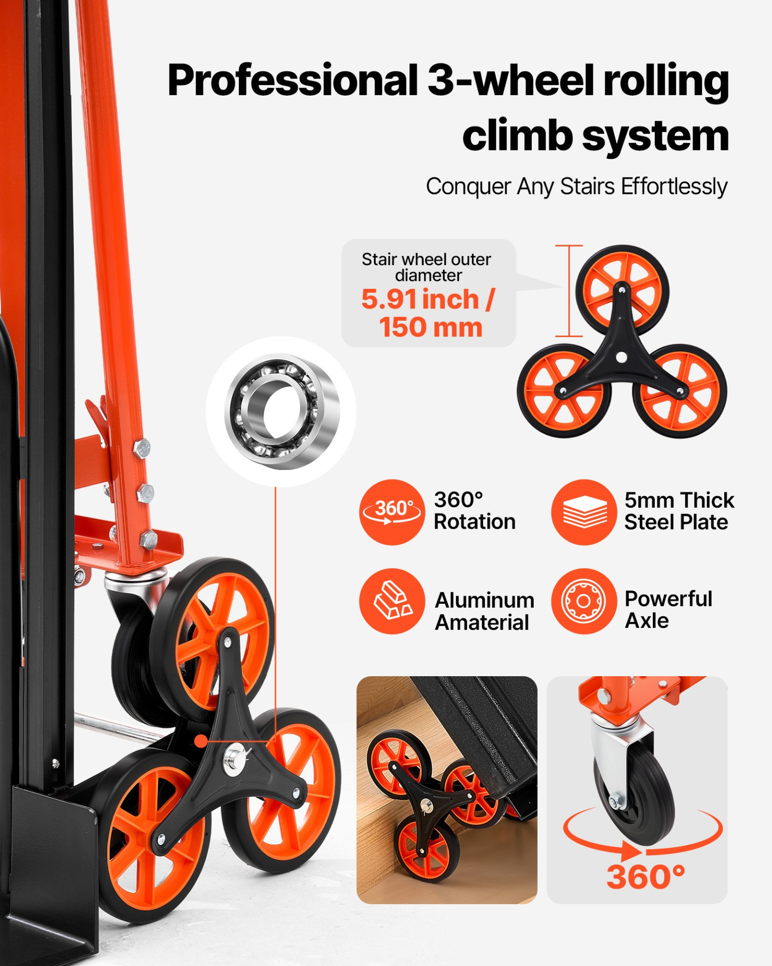 Carro industrial convertible 3 en 1 para subir escaleras | VEVOR