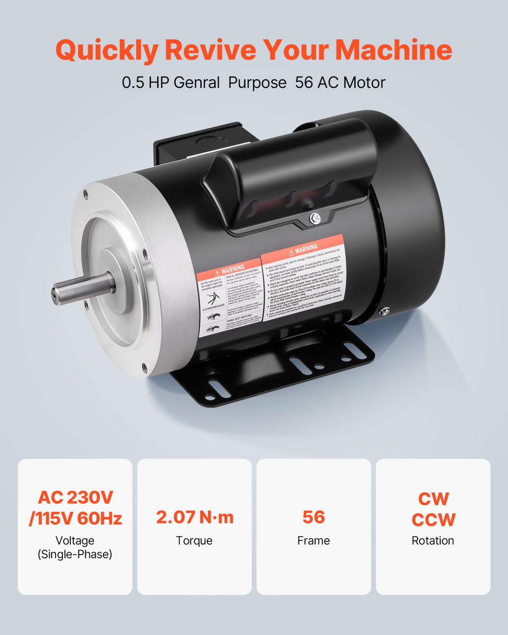 Motor eléctrico de 0, 5 HP | VEVOR