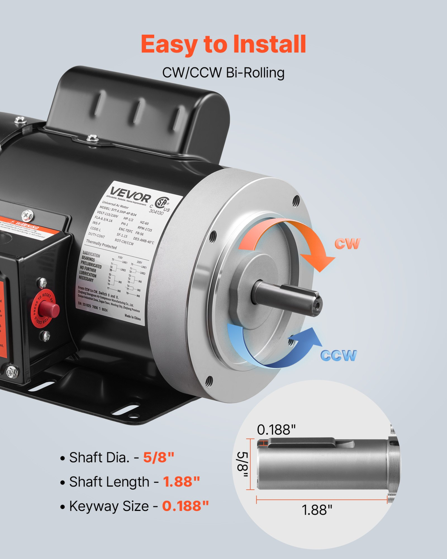 Motor eléctrico de 0, 5 HP | VEVOR
