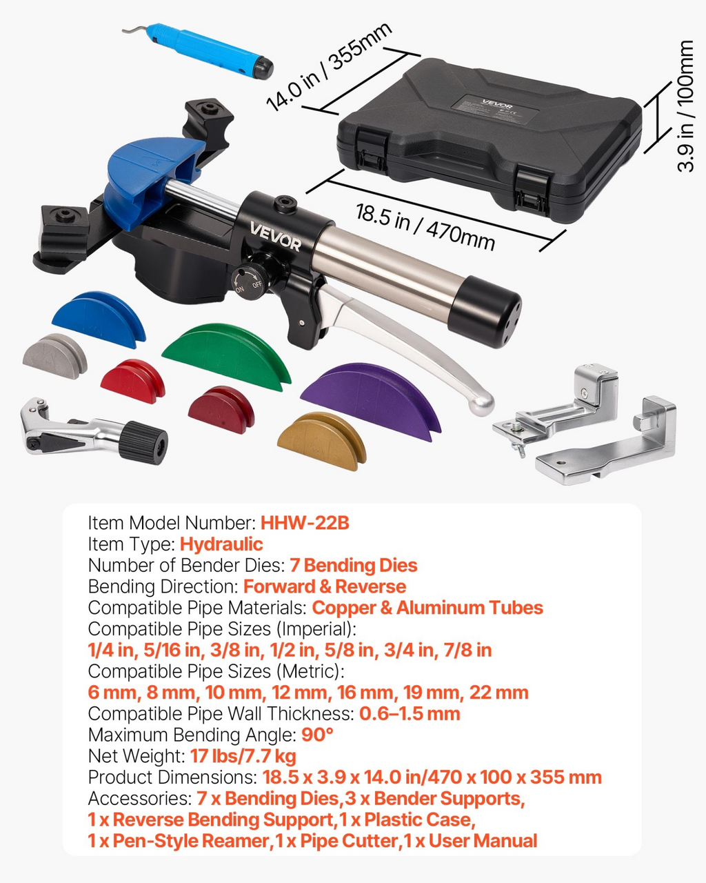 Kit doblador de tubos hidráulicos, de 1/4 a 7/8 de pulgada | VEVOR
