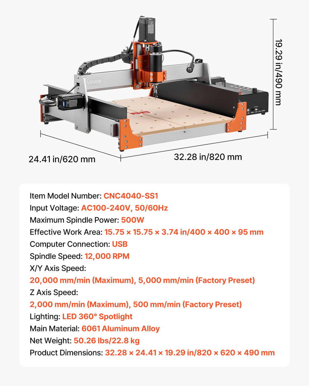 Fresadora CNC, husillo de 500 W, 3,74 pulgadas | VEVOR