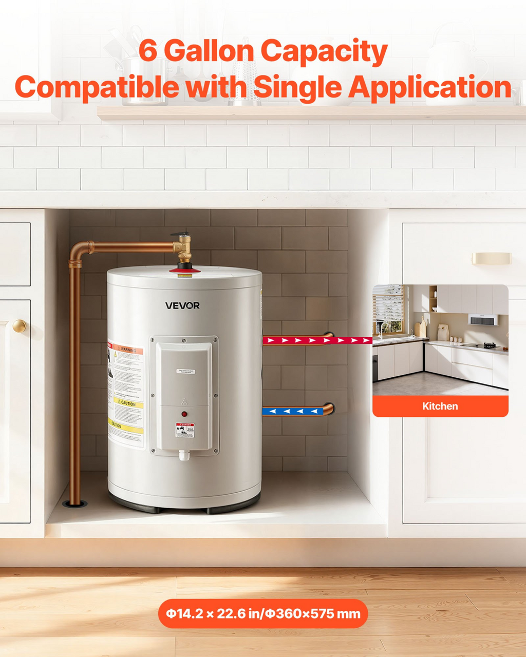 Calentador de agua eléctrico de 6 galones, 1600 W | VEVOR