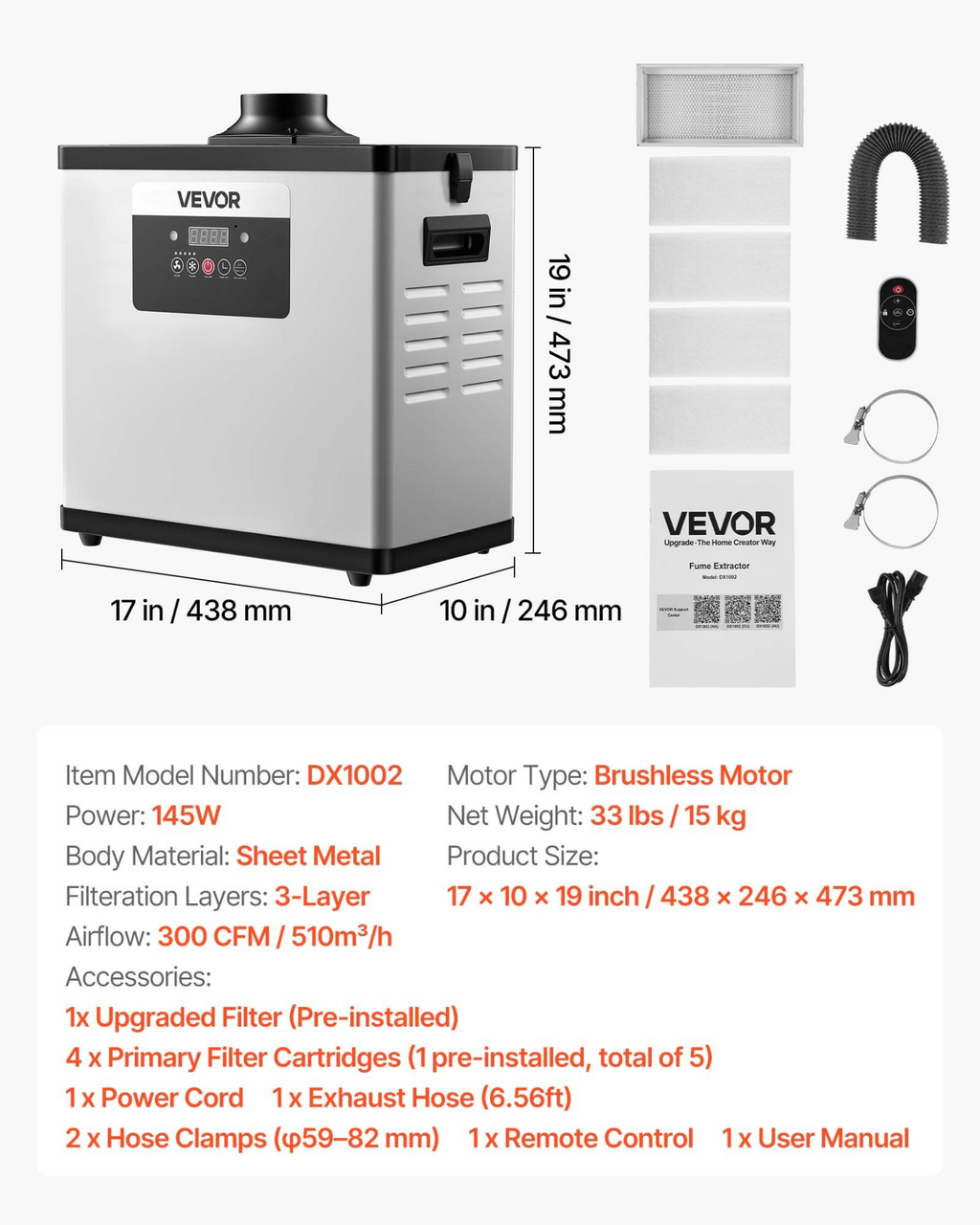 Extractor de humos de soldadura, 510 m³ | VEVOR