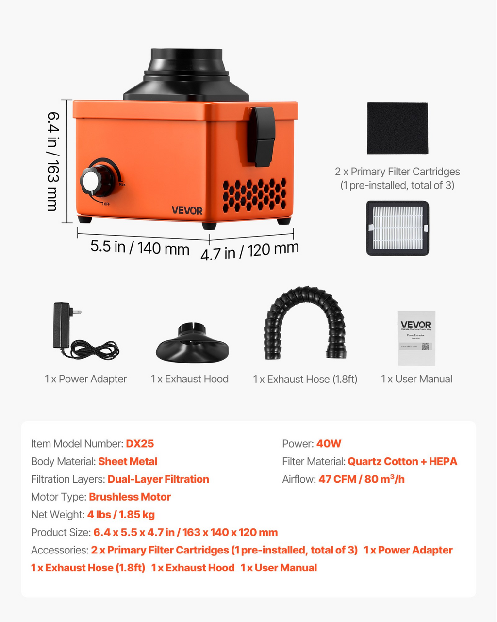 Extractor de humos de soldadura, 40 W | VEVOR