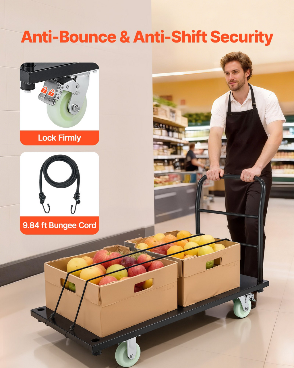 CARRITO de plataforma resistente, capacidad de 2000 lb