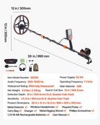 Detector de metales impermeable, 12", 7 modos | VEVOR