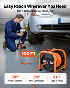 Carrete de manguera de aire retráctil de PVC de 3/8" x | VEVOR