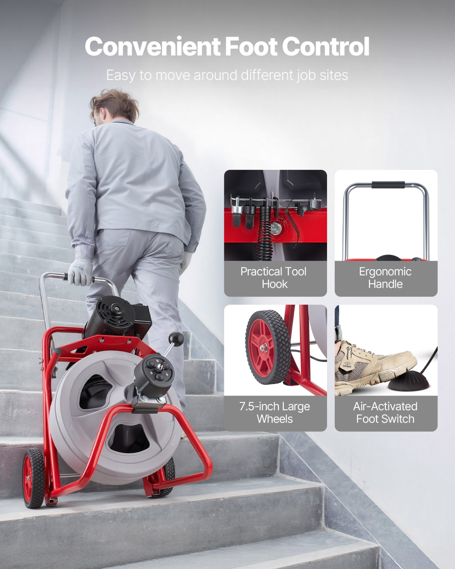 Máquina desatascadora de 30, 5 m x 1, 27 cm, 15 cm | VEVOR