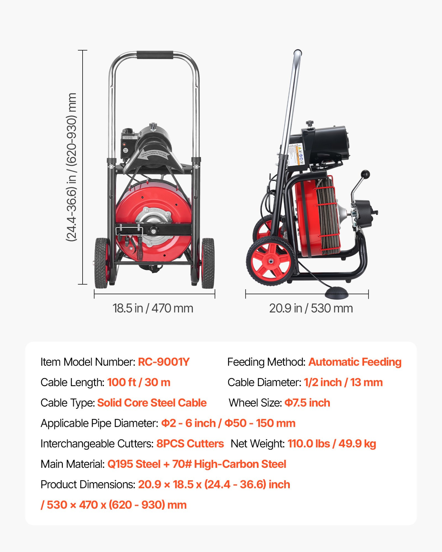 Máquina desatascadora de 30, 5 m x 1, 27 cm | VEVOR