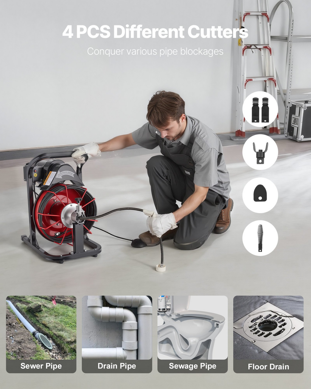Máquina desatascadora de 15, 2 m x 8 mm | VEVOR