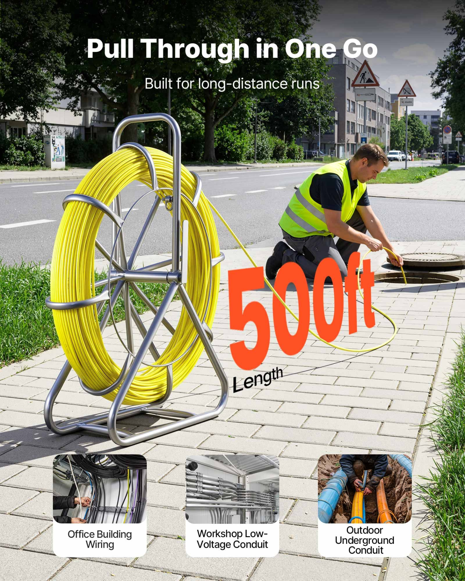 Cinta pasacables de fibra de vidrio, 152 m (500 pies) | VEVOR
