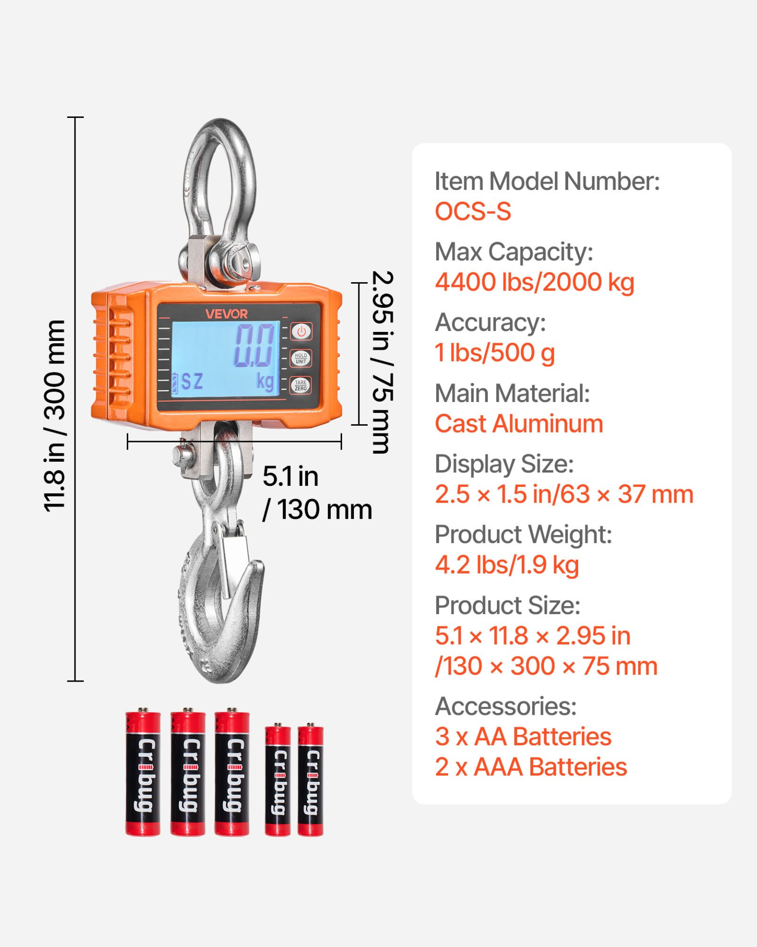 Balanza digital para grúa, 2000 kg | VEVOR