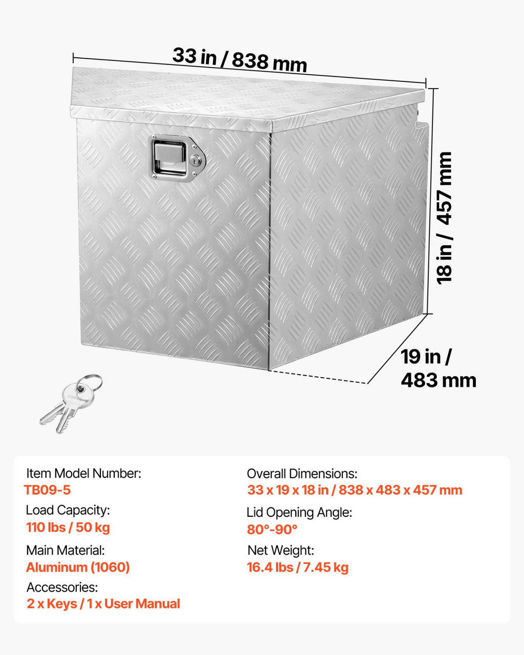 Caja de herramientas para enganche de remolque TCGJX33X19 | VEVOR