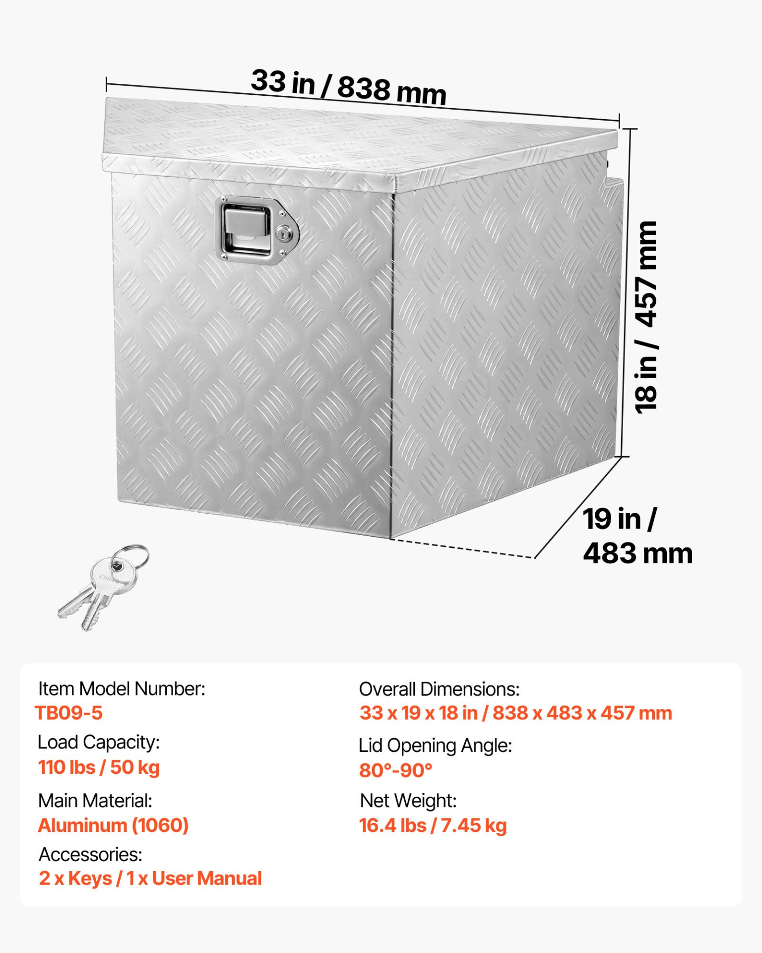Caja de herramientas para enganche de remolque TCGJX33X19 | VEVOR