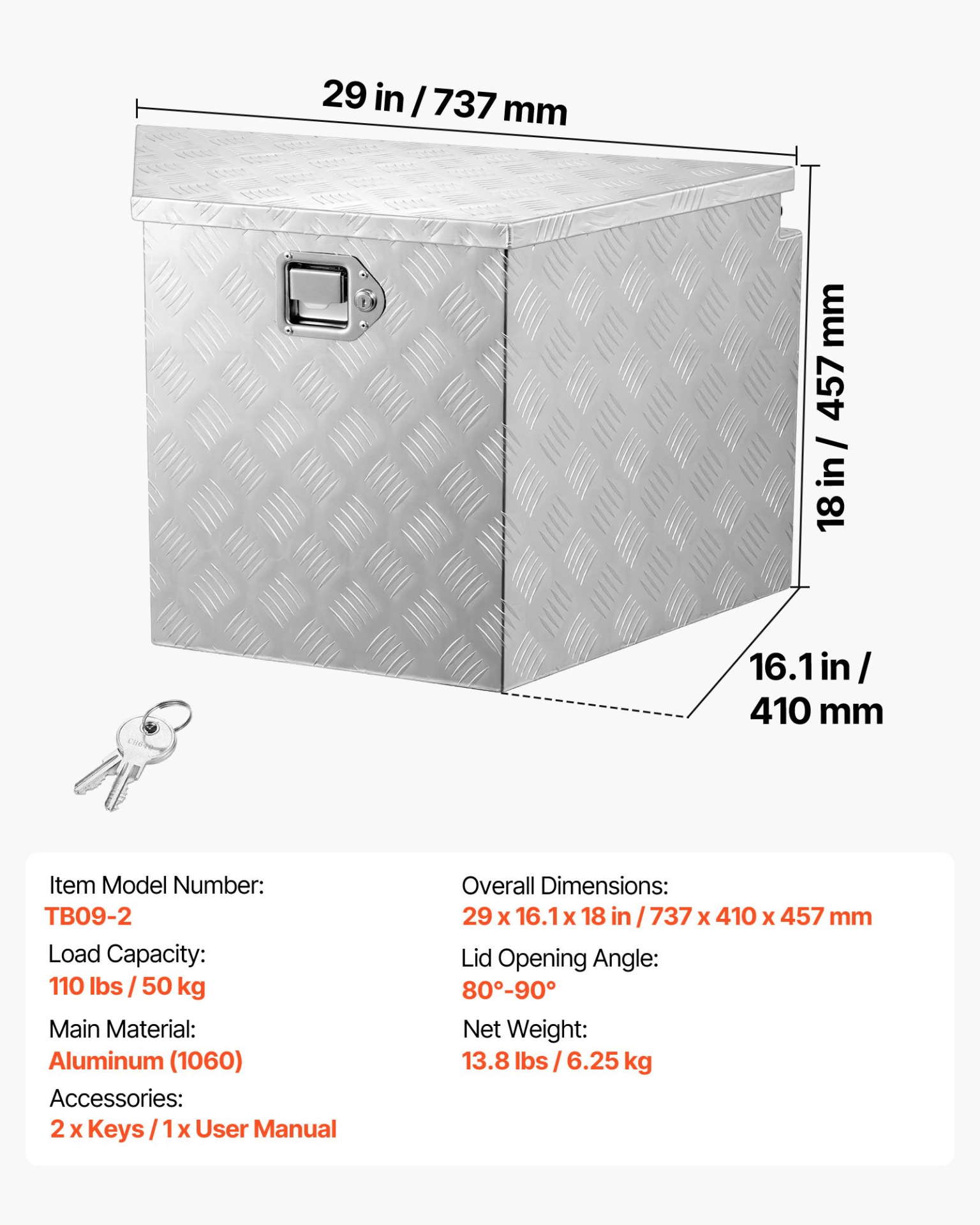 Caja de herramientas para enganche de remolque, 46 cm | VEVOR